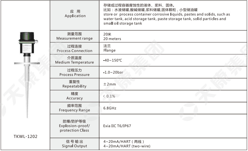 TKWL - 1202 Radar level sensor