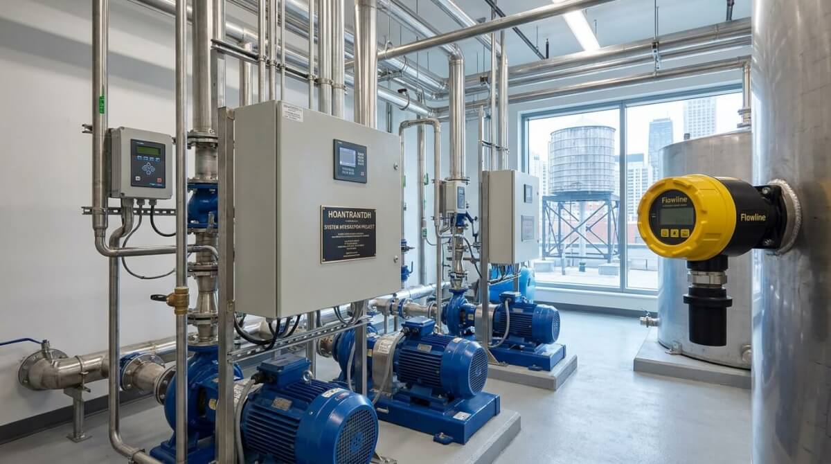 cảm biến đo mức nước bằng radar hãng Flowline