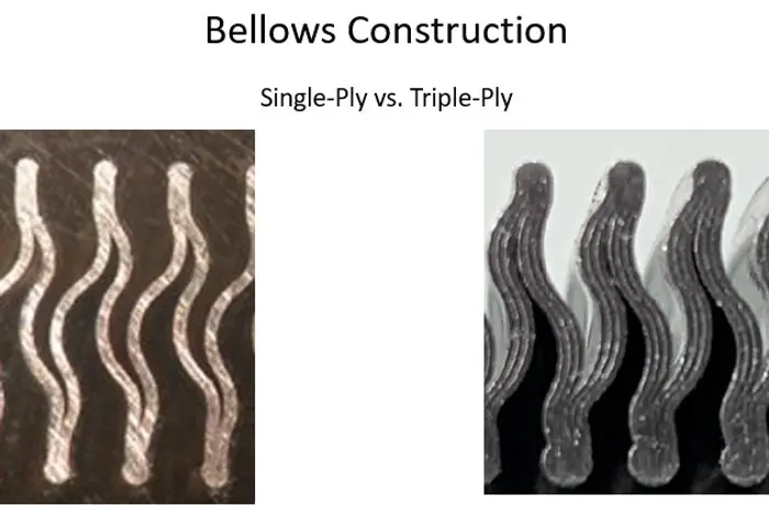 Single-ply and triple-ply metal bellows
